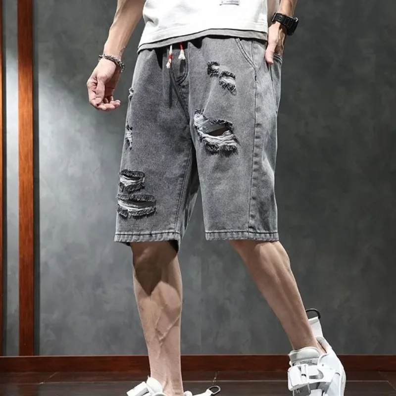 

Baggy with Pockets Male Denim Shorts Ripped Wide Half Long Loose Bermuda Men's Short Jeans Pants Xl Rude New in Vintage Luxury