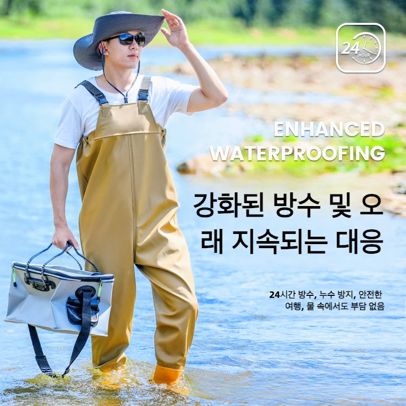 Celana pancing tahan air, celana memancing dengan sepatu bot Wader Set pakaian tebal pria wanita air