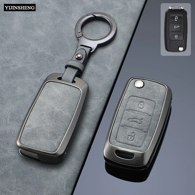 Zinc Alloy Leather Car Key Case Cover for Volkswagen VW Polo Golf Passat Tiguan Beetle Caddy T5 Up Skoda Octavia Seat Leon Altea