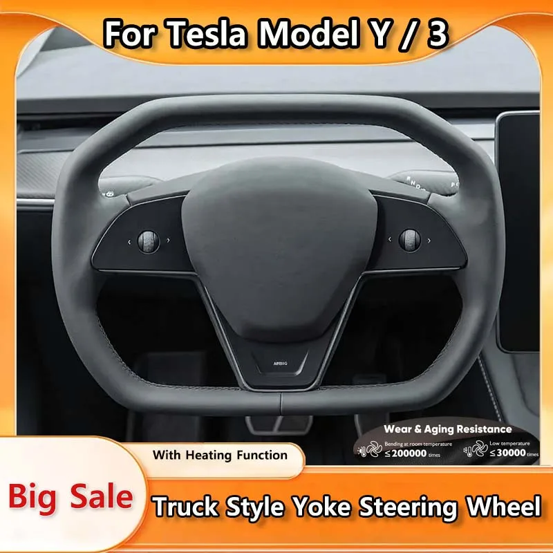 Newest for Cybertruck Style Yoke Handle for Tesla Model Y/3 2023-2017 Steering Wheel Heating Nappa Leather Car Accessories