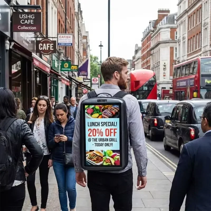 for 21.5 23.8 27 32 Inch Commercial LCD Advertising Walking Backpack Poster Digital Screen Outdoor Promotion Backpack for