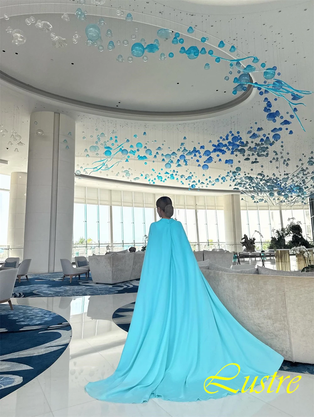 Customized Luxury Chiffon Shawl Evening Dress Exquisite High Collar Prom Dresses Modern Court Train Special Occasion Gowns