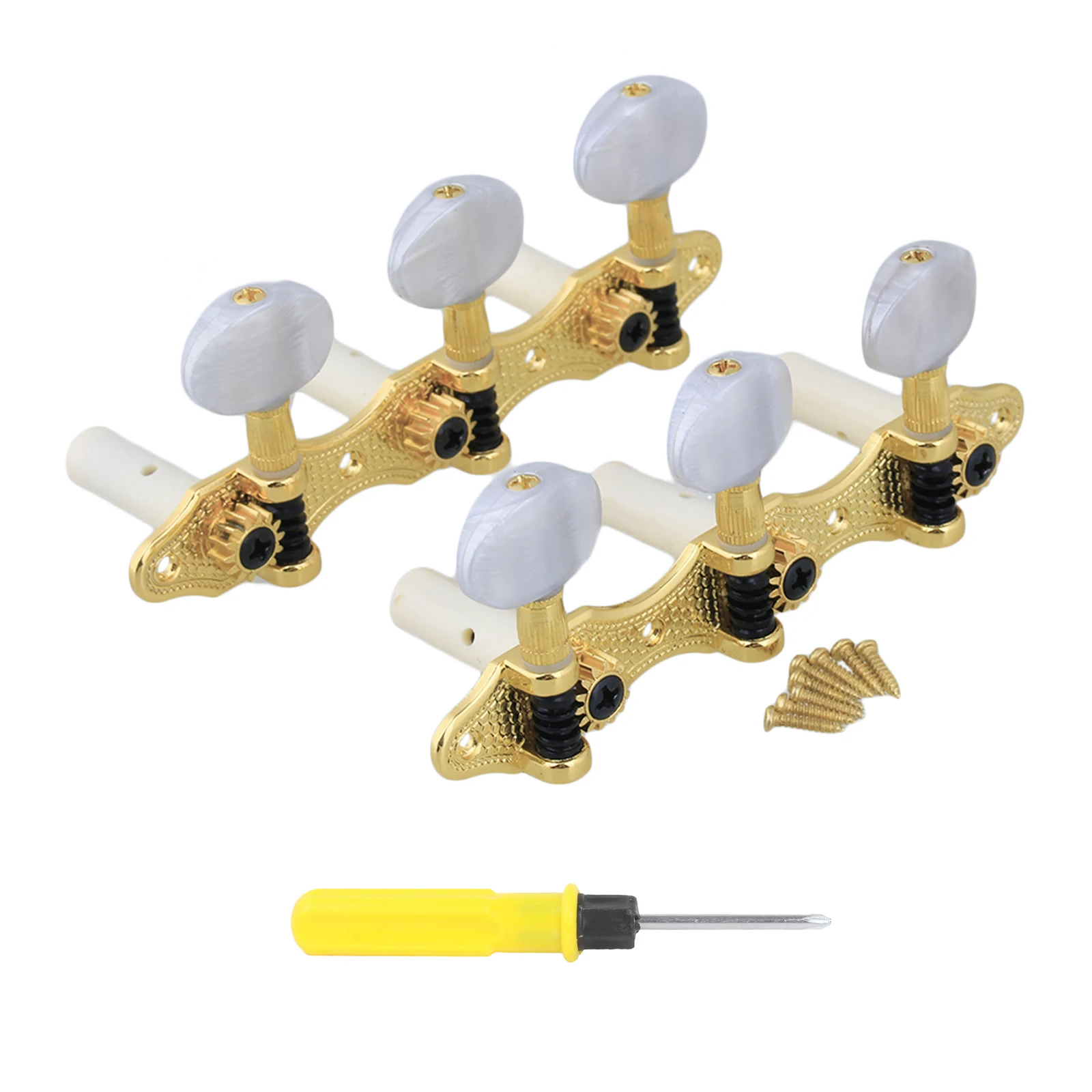 2 Pcs Classical Guitar Machine Heads Tuning Pegs 1 L 1 R White & Golden