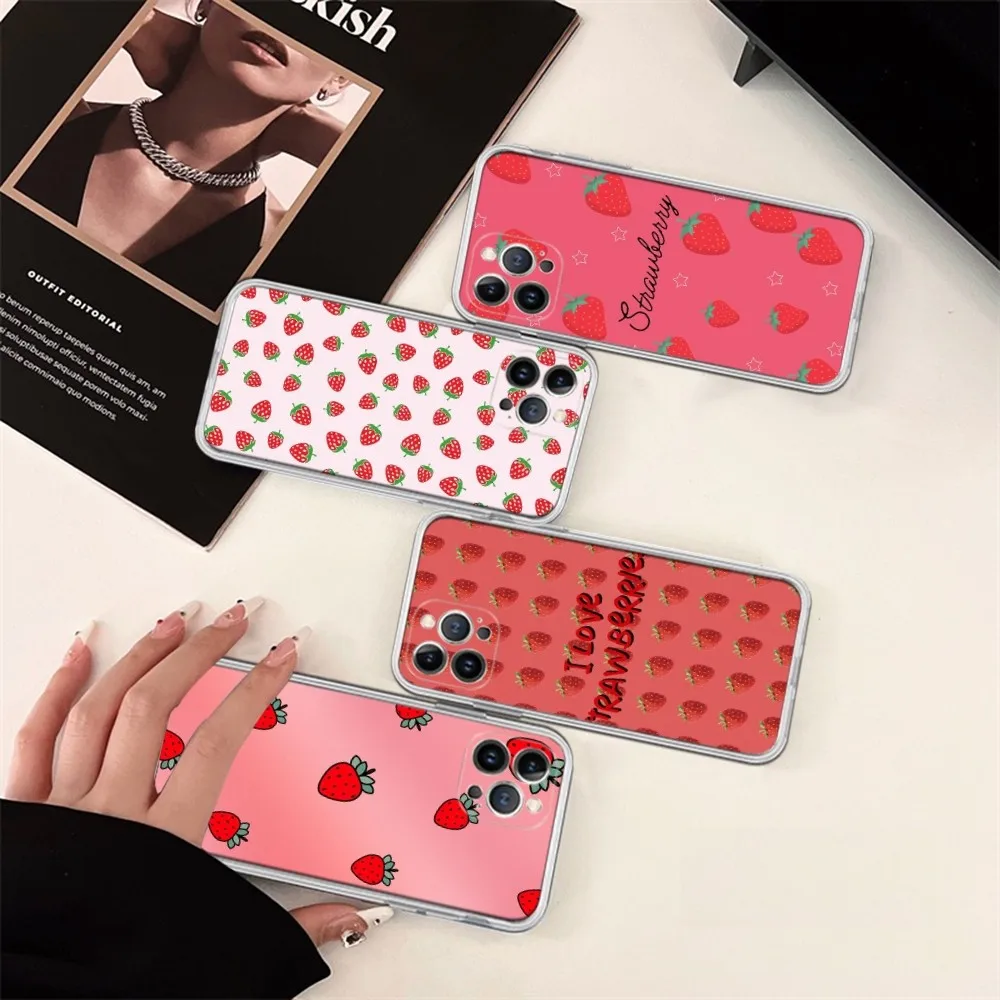 Flower Clear Strawberry Fruit Mousepad Silicone Soft for iphone 15 14 13 12 11 Pro Mini XS MAX 8 7 6 Plus X XS XR Cover