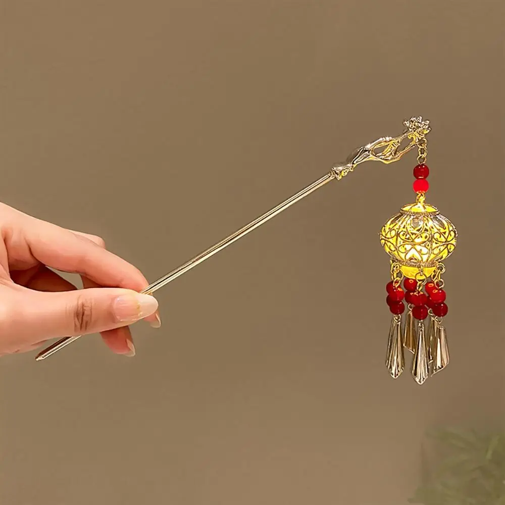 1 قطعة جديد النمط القديم لوتس فانوس دبوس الشعر النمط الصيني قصر فانوس الشعر عصا زهرة شرابة متوهجة الشعر إدراج النساء #1