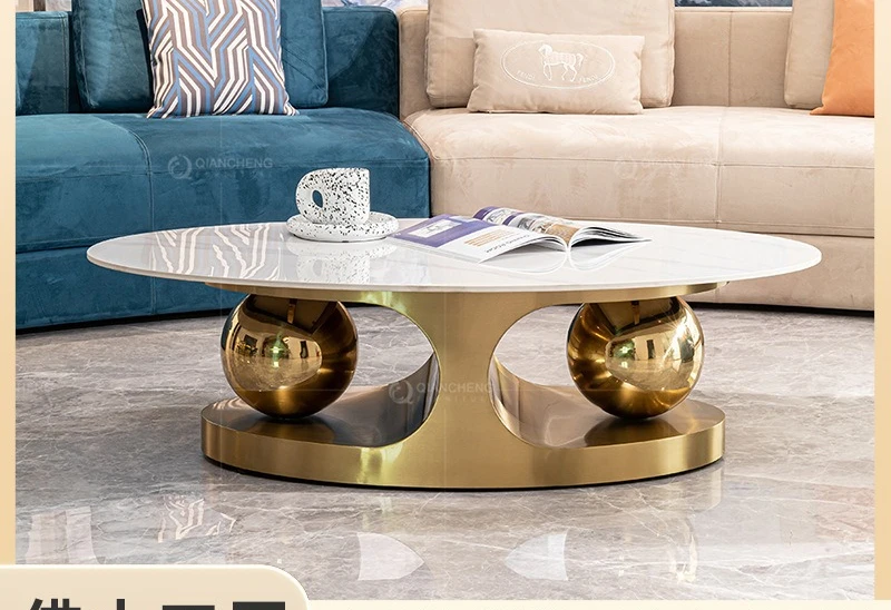 

Light luxury rock slab coffee table Modern simple home high-end living room furniture Small apartment Italian stainless