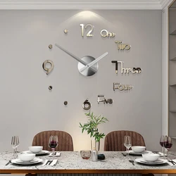 Large Wall Clock Quartz 3D DIY Big Watch Decorative Kitchen Clocks Acrylic Mirror Sticker Oversize Clock Wall Home Letter Decor