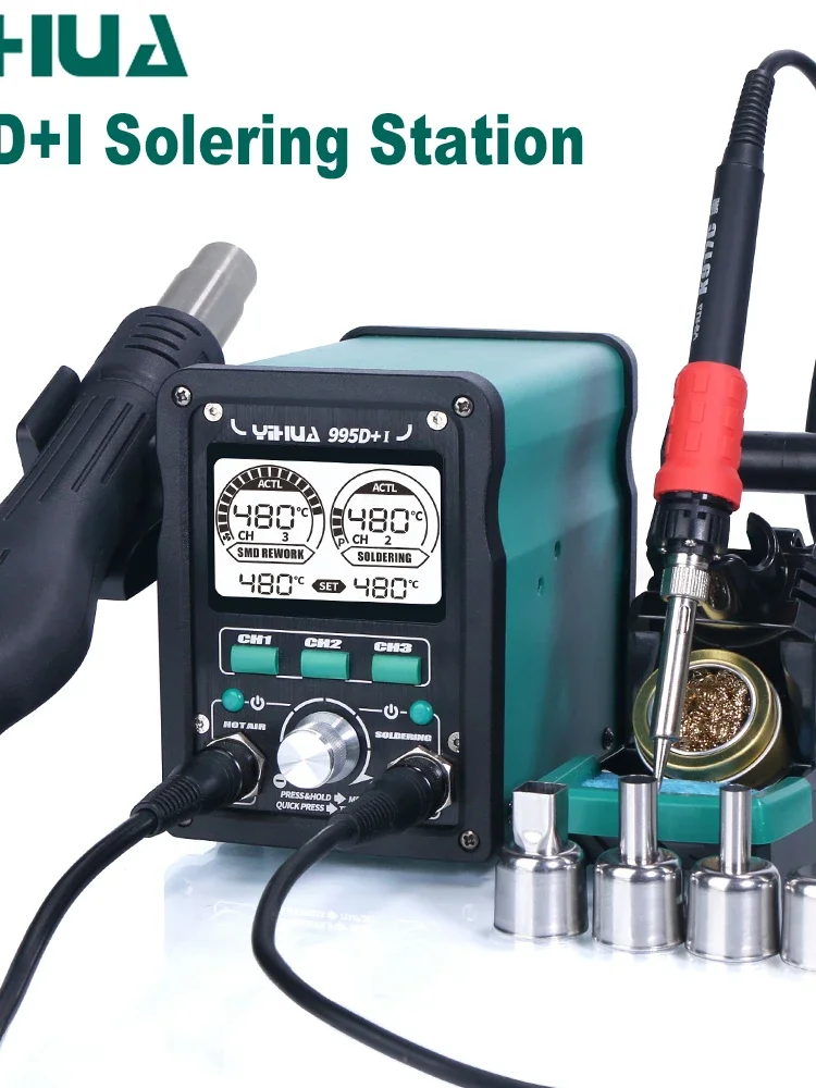 995D+I Soldering Station 110W Power Nozzle Easy Plug-pull Hot Air Rework With Large Digital Display Solder Iron Stations