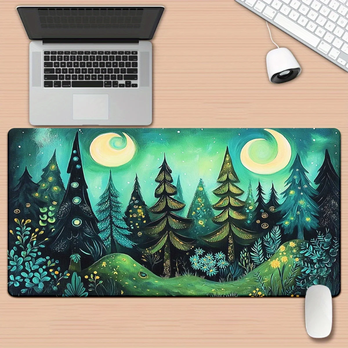 

1pc, Forest scene with moons and trees HD Printed Pad for Desk, Multi Functional XXL Mousepad, Keyboard Gaming Mouse Mats, Offic