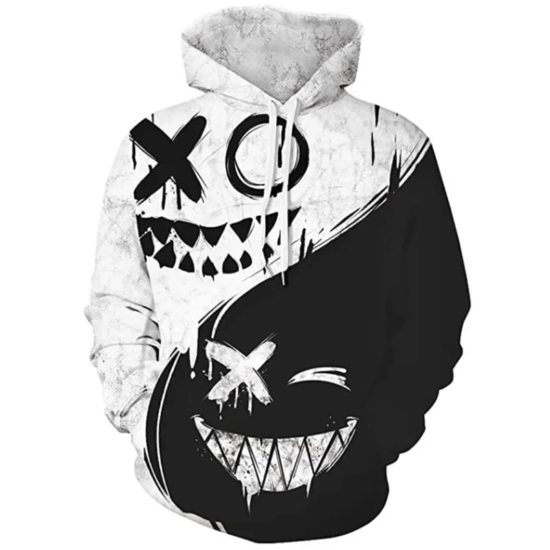Men\'s Hooded Sweatshirt Cartoon Demon Print Long Sleeved Street Outdoor Hoodie Pullover Clothing Fashion Tops Hooded