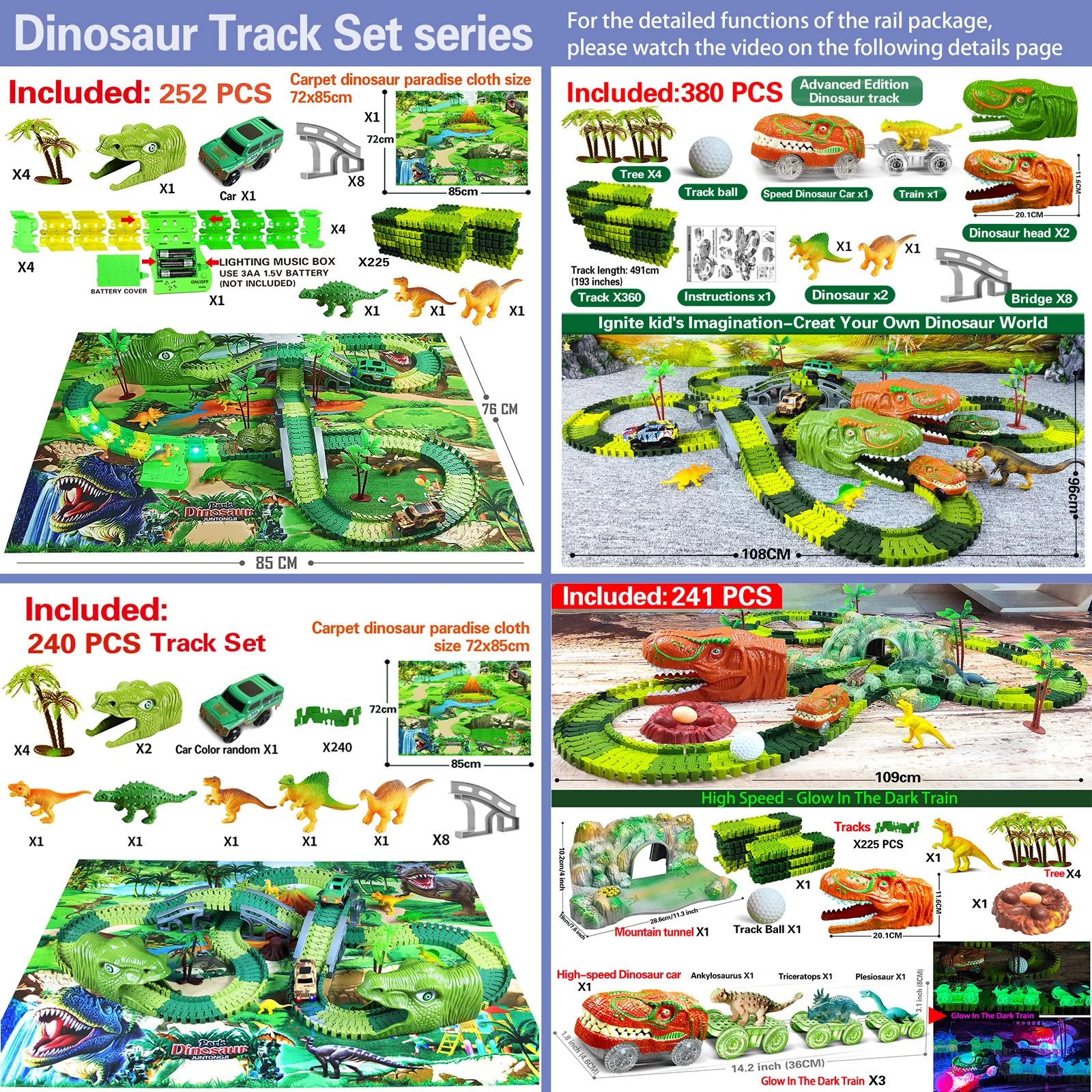 Dinosaur Railway Toy Car Kids Track Racing Track Toys Set Bend Flexible Race Track Flash Light Car Educational Toys for Kids Gif