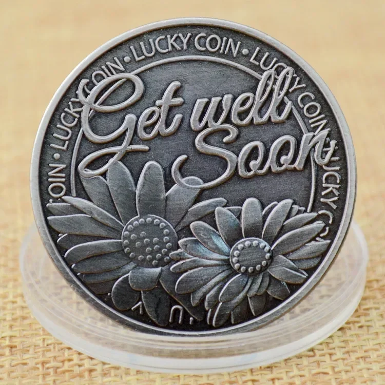 Get Well Soon Copper Plated Souvenir Coin I'm Here for You Four Leafs Clover Lucky Coins Creative Gift