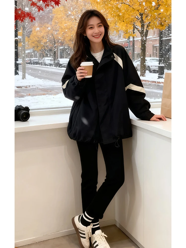 

Женская повседневная свободная куртка-пальто из хлопка в корейском стиле, осенне-зимняя, с длинными рукавами, круглым вырезом, на пуговицах, короткая верхняя одежда