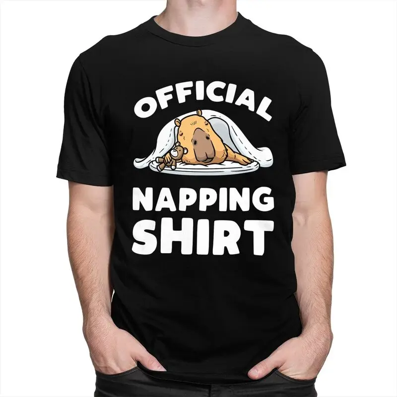 Custom Mens Capybara Sleeping Napping Giant Cavy T Shirt Short-Sleeve Cotton T-shirt Leisure Tee Loose Fit Clothes