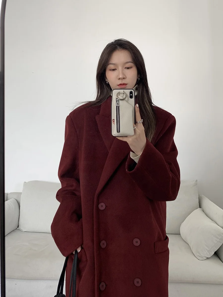 

Red Suit Jaet Women's Thiened Cotton Plaid Outerwear Autumn Winter New Year High-End Feelings Commute Sle Double-Breasted