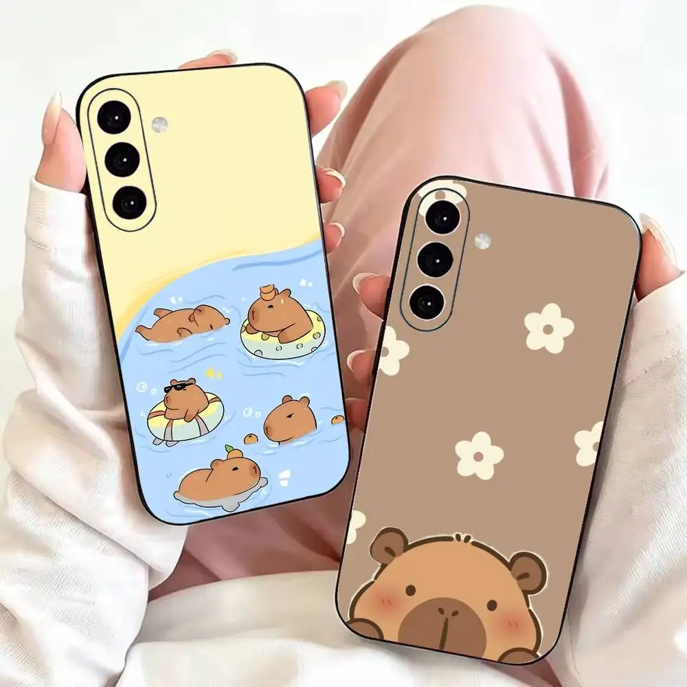 Fluffy C-Capybara Phone Case For Samsung Galaxy A73,A72,A71,A70,A53,A52,A51,Soft Silicone Black Cover