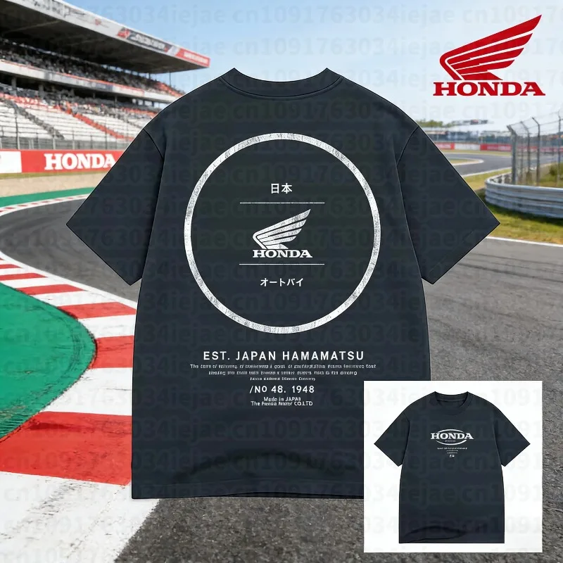 2025-26 Summer Honda Fashion Moto Honda Graphic Work Clothes 100% Cotton Printed T-shirt Loose Casual Comfortable and Breathable
