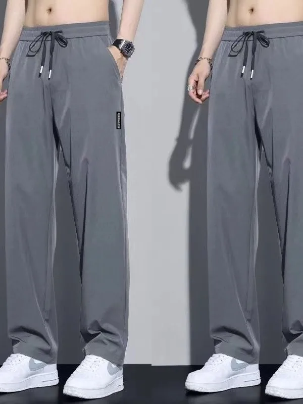 Loose Ice Silk Straight Leg Casual Summer Sport Work Pants Men's Wearable for Heavy Work Breathable Quick Dry Anti Wear