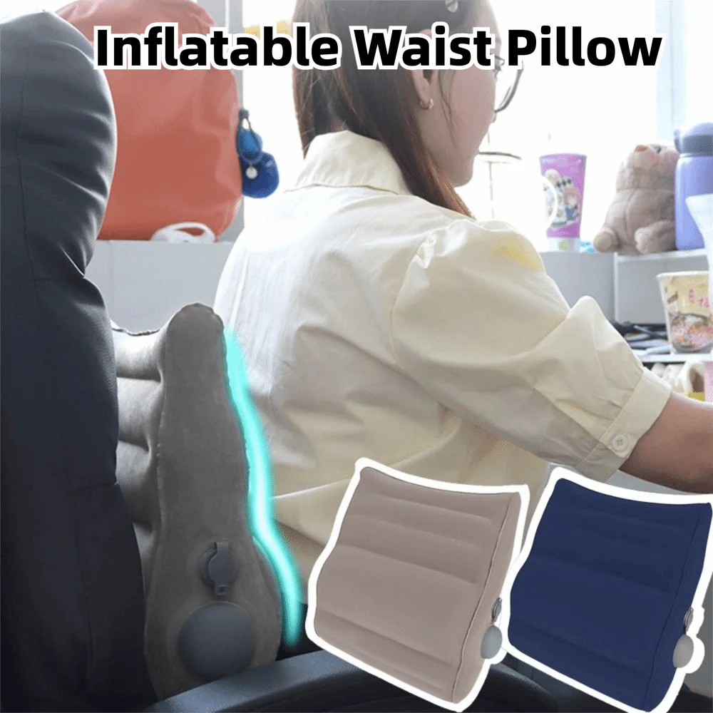 Press Type Inflatable Waist Pillow Portable Thickened Wedge Lumbar Cushion Multipurpose with Storage Bag Travel Backrest Pad