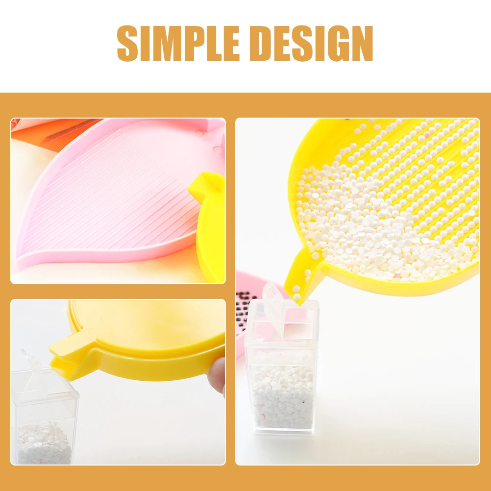 

4pcs Tray Rhinestone Board Bead Sorting Tool Yellow Pink Leaf Design For DIY Crafts Storage Box