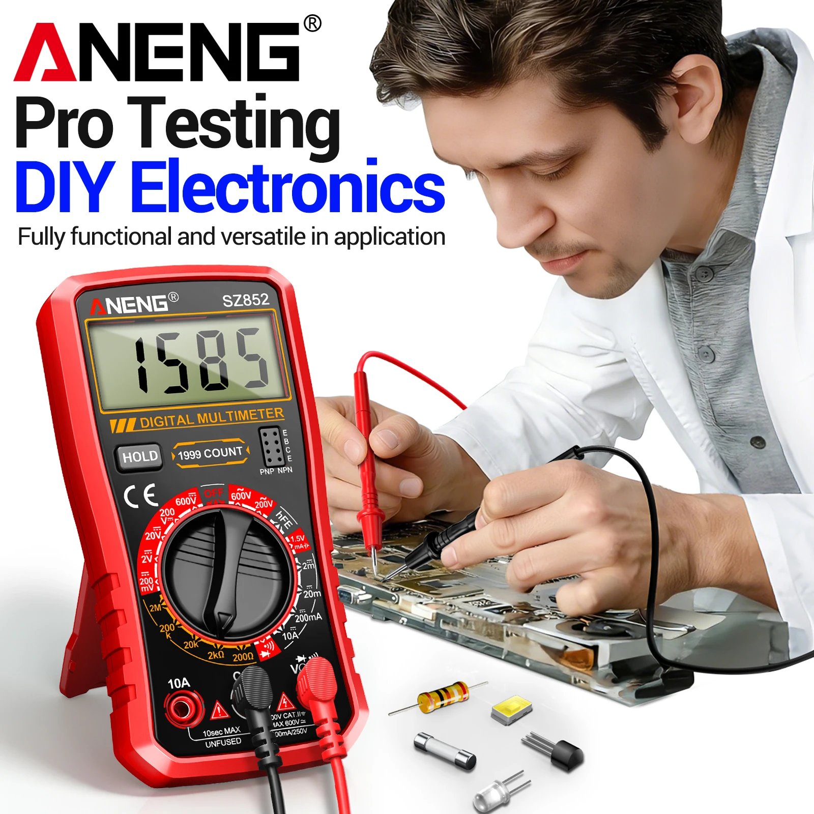 ANENG SZ852 Digital Multimeter 1999 Counts High Precision 600V Safe Voltage Range Full Anti-Burn Overload Protection Tool