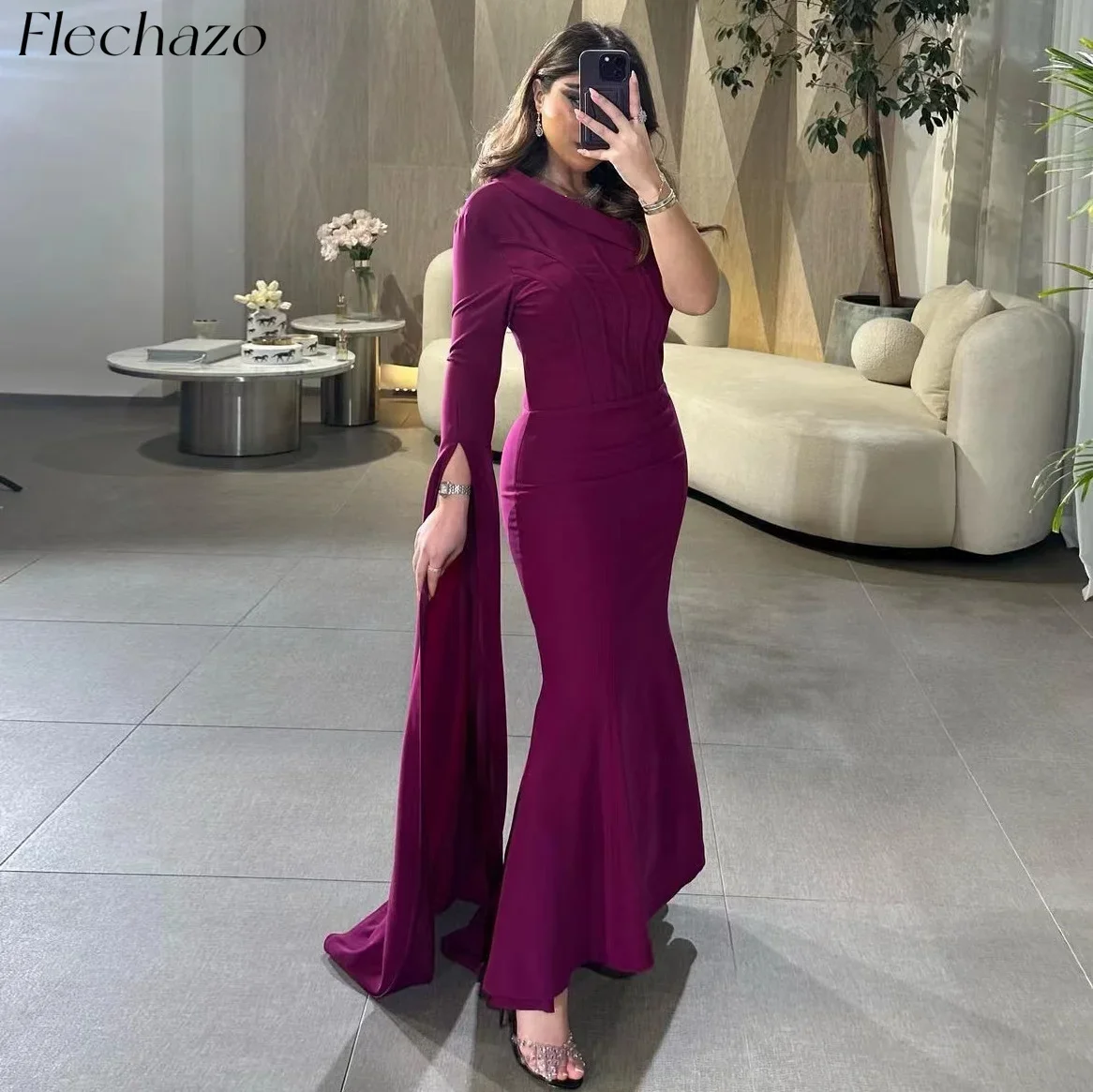 Flechazo Fuchsia Evening Dresses One Shoulder Ruched Mermaid Formal Party Dress For Women 2024 vestidos de fiesta فساتين السهرة