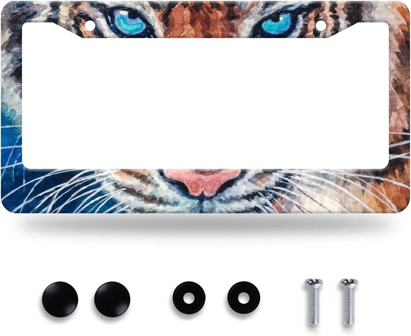 Tiger License Plate Wild Animal License Plate Frame Funny License Plate with Screws and Screws Caps for US Women Men Gifts