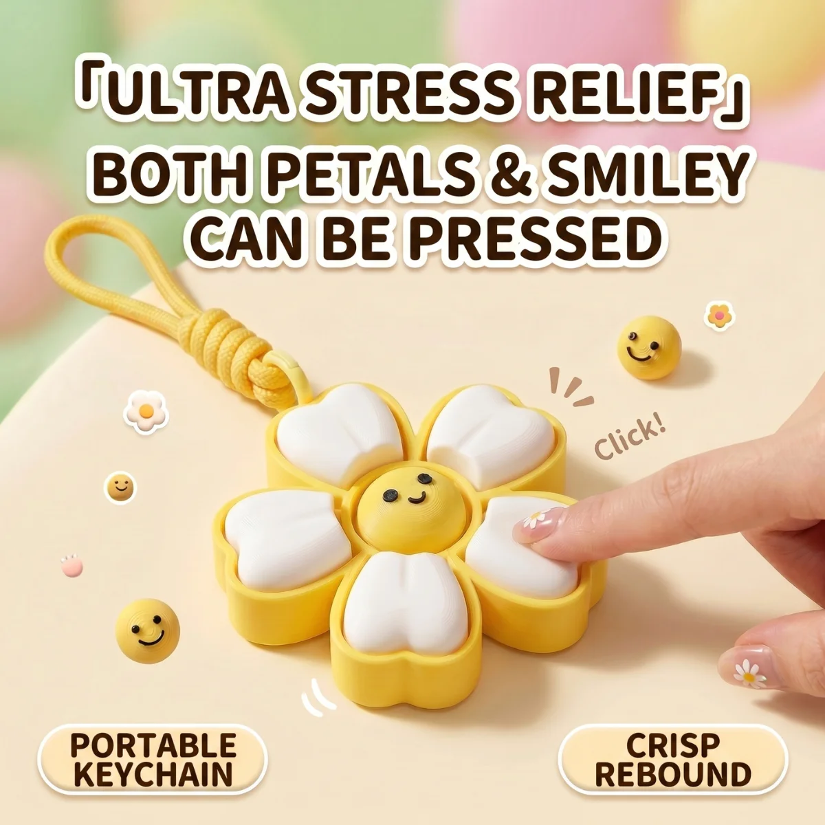 1 Pack 3D Printed Eco-Friendly PLA,Cute Flower Fidget Keychain, Daisy Stress Relief Toy