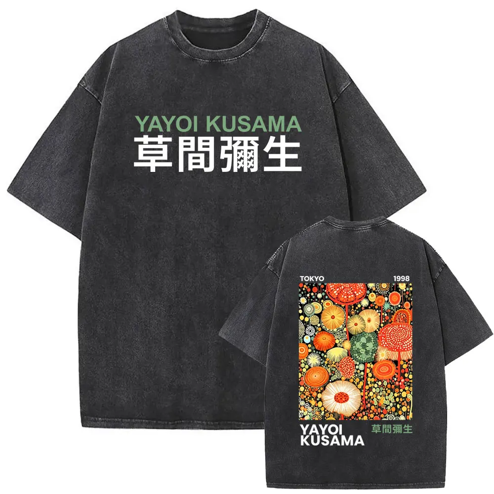 Japanische Künstlerin Yayoi Kusama Pumpkin Forever Vintage Washed T-Shirt für Männer und Frauen, Modisches Baumwoll-Oversize-T-Shirt, Unisex Streetwear – Detail 6