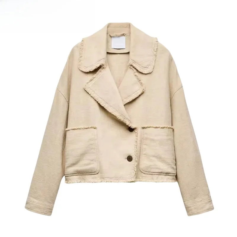 

Autumn New Arrival Women's Jaet Coat Sle ort Sve Long irt Faion Patch ket Loose Fit Pure Color Button Closure