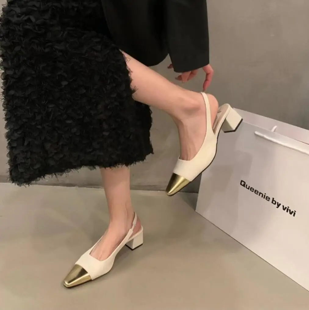 Fashion Women Shoes Woman Dress Shoes Mid Heel Square Head Wedding Party Sandals Elegant Woman All-match Pointed Office Shoes