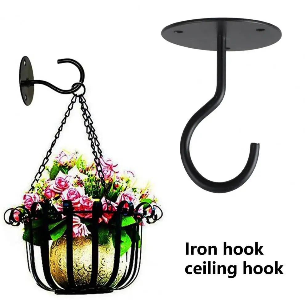 1 Set Wall Mount Hook Anti-rust Sturdy Strong Load-bearing Non-falling Hanging Things Flower Basket Ceiling Wrought Iron Hook fo