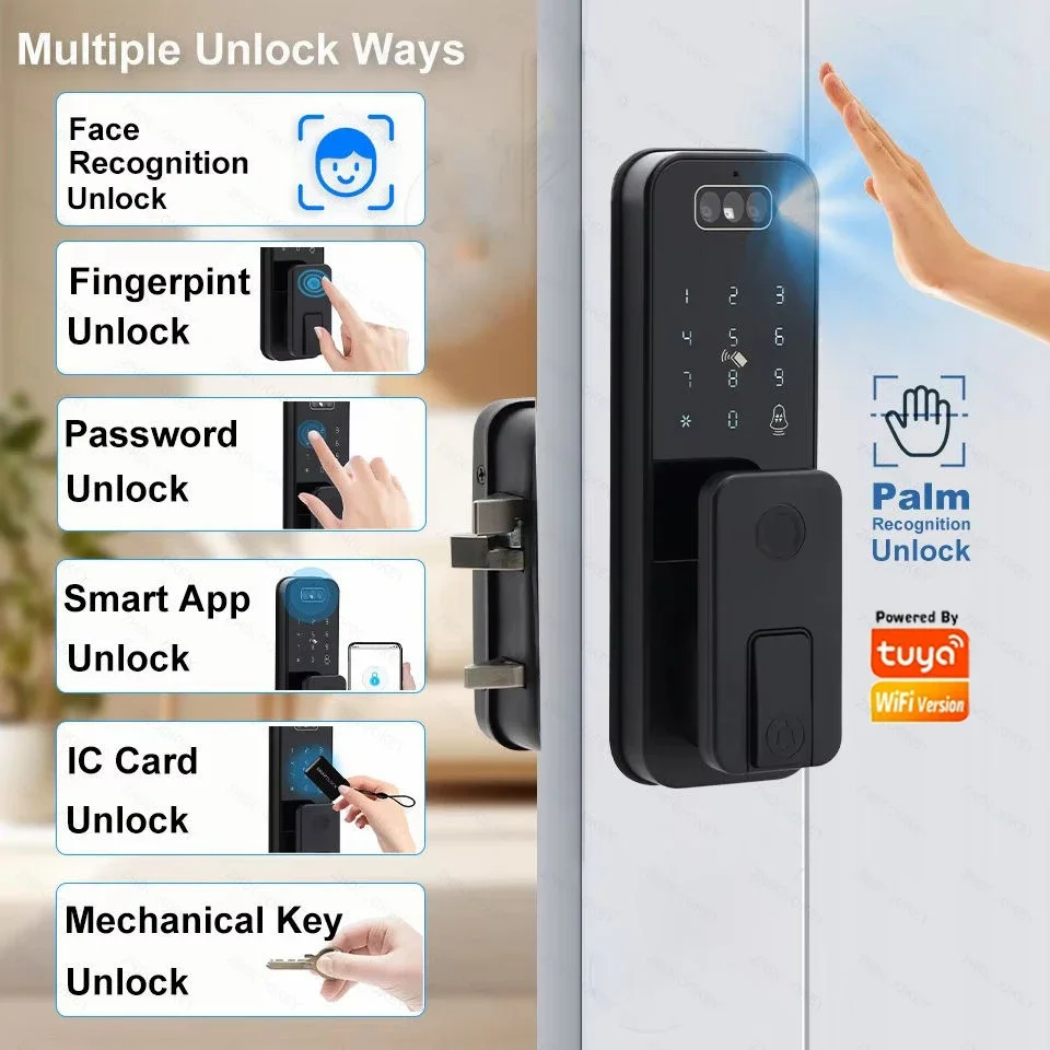 3D Face Palm Recognition Smart Door Lock Waterproof Tuya WiFi App Remote Control Fingerprint Electronic Gate Lock For Home Villa