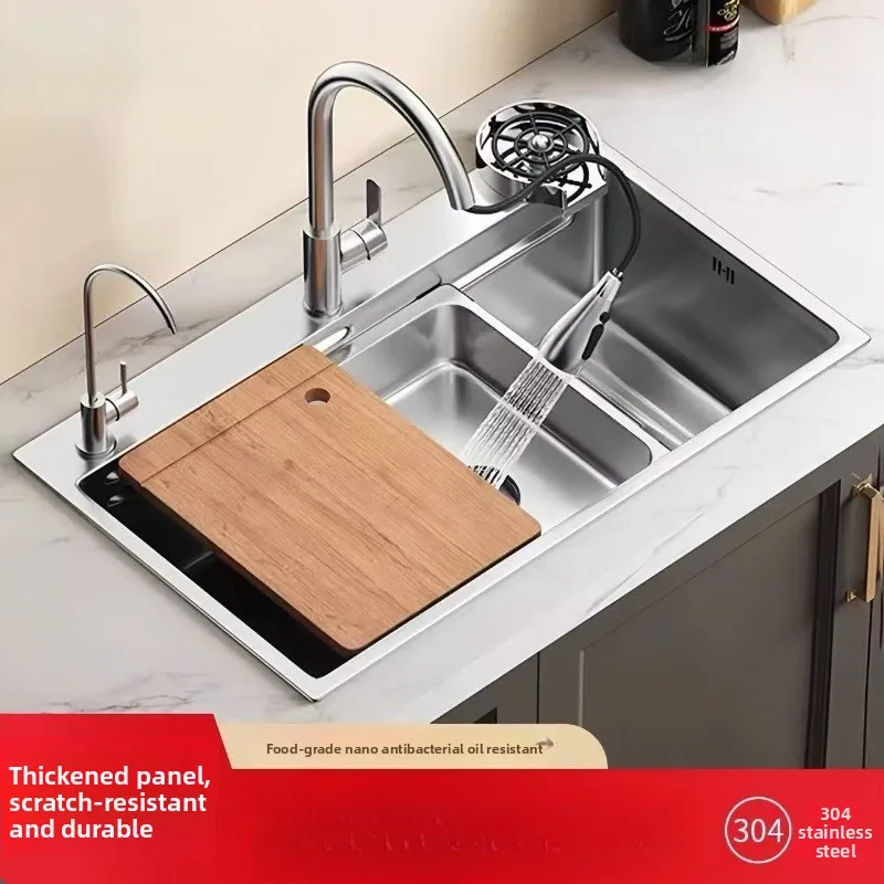 حوض سميك من الفولاذ المقاوم للصدأ، كونترتوب منزلي كبير بخزان واحد، حوض غسيل خضروات متوسط وسفلي #2