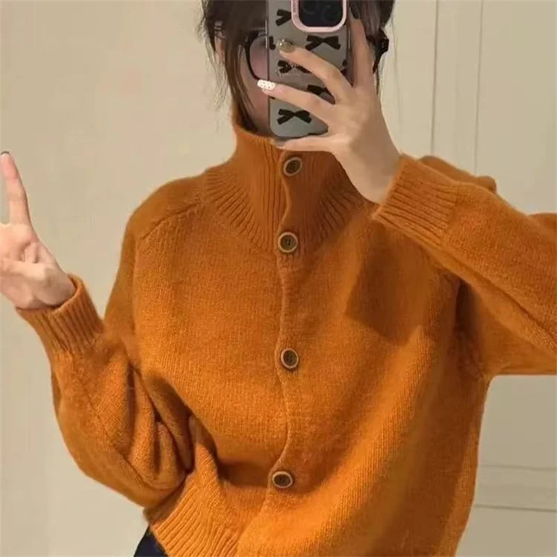 

2025 New Fashion Women 100% Merino Wool Cardigans Cashmere Sweater Autumn Winter Long Sleeve Knitwear Female Basic Clothing Tops