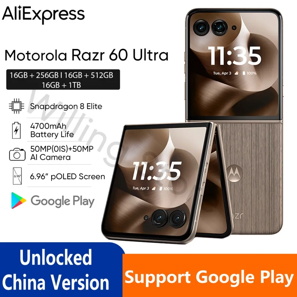 Original Motorola Razr 60 Ultra Smart Phone Snapdragon 8 ELite 4700mAh Battery 68W SuperCharge Support Google Play NFC