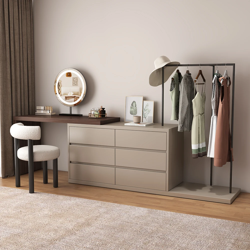 Coat rack, dressing table, simple modern chest, integrated makeup table, solid wood shelf, bedroom multi-functional makeup table