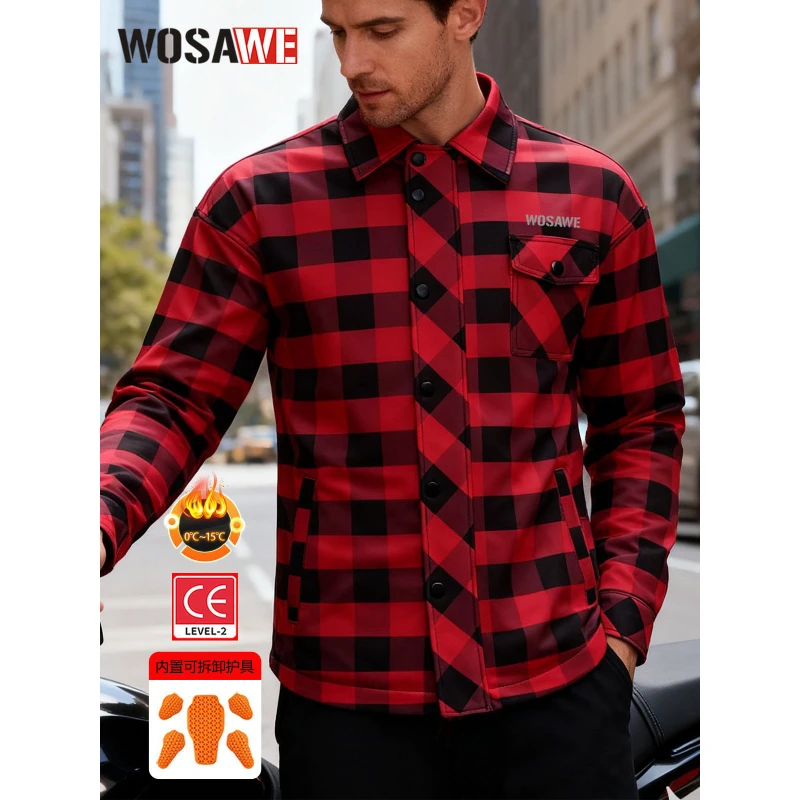 

WOSAWE Motorcycle Riding Jacket Winter Warmth Motorcycle Checkered Shirt Casual Retro Riding Shirt With CE Protective Gear