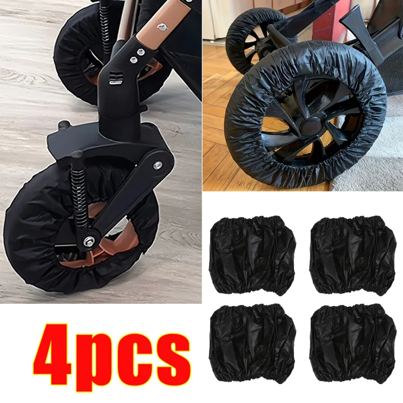 

4pcs Black Stroller Wheel Cover Dust Resistant Easy to Clean Ruffled Design for Home Entrance amp Outdoor Use Polyester material