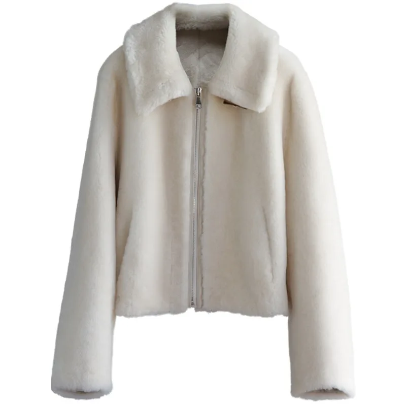 2025, importierte Jacke aus australischer Merinowolle, kurzes Revers, Silhouette, Pelz, integrierter Damenpelzmantel