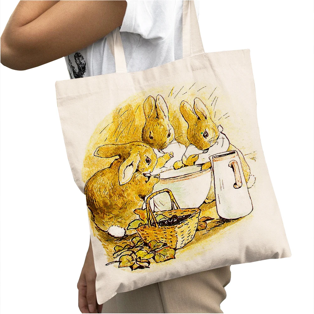 Cartoon Rabbit Children Tote Handbag Women Big Capacity Shopper Bag Fashion Cute Bunny Eco Casual Canvas Cloth Shopping Bags