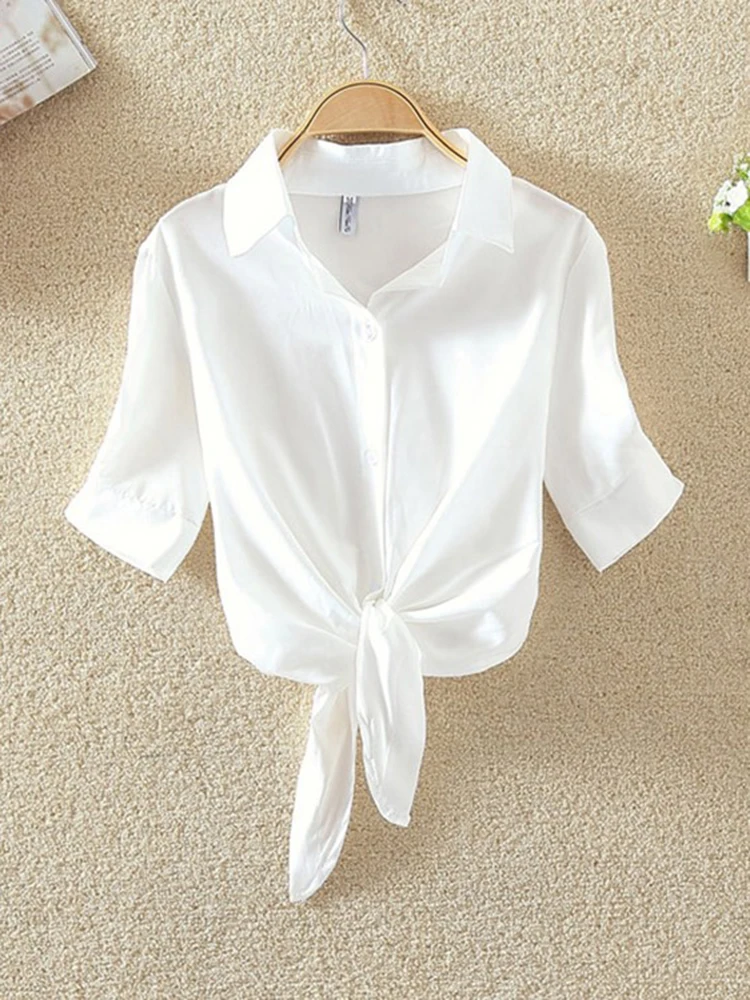 New Womens Tops Fashion 2024 Women Summer Chiffon Blouse Short Sleeve Casual Shirt White Ropa Mujer Blusas Feminino