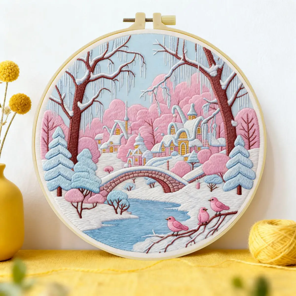 1 Stück 20X20CM/15X15CM 7,87/6,3 Zoll Schönes Schneelandschafts-Stickerei-Starter-Kit DIY-Kit DIY-Stickerei-Set Handarbeiten – Detail 1