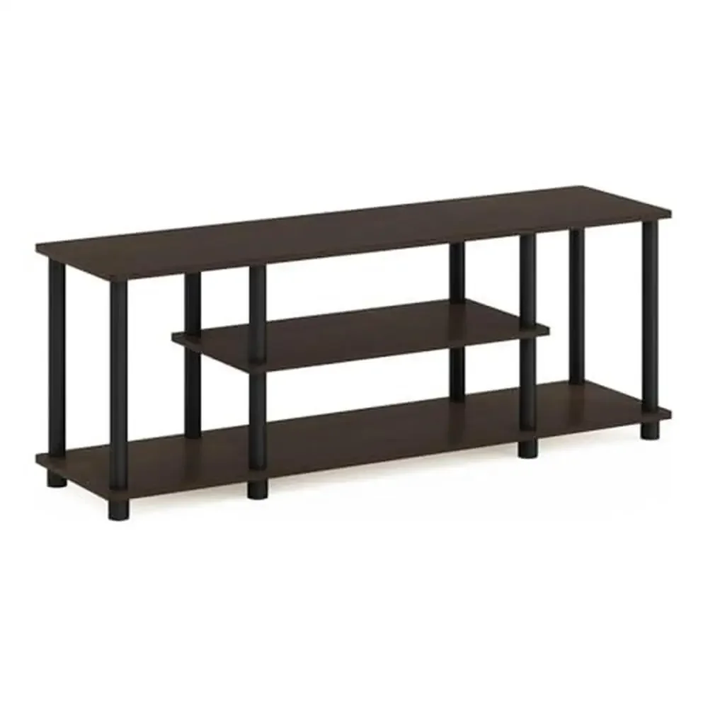 

3-Tier TV Stand No Tools Assembly Rounded Edge Design Dark Brown 50" Flat Screen Holder