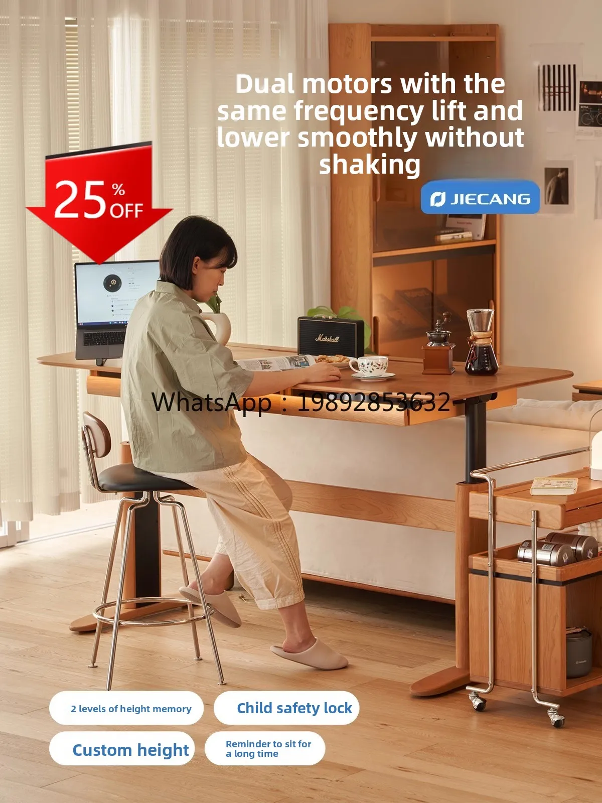 

LYY Electric Height Adjustable Desk Solid Wood Home Desk Cherry Wood Computer Study Desk Workbench