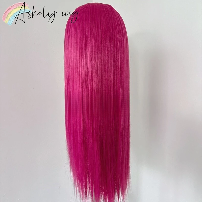 Hot Pink Lace Front Pruik Mira Cosplay Pruik 26 inch Lang Steil Haar Pruik 13*4 Kant Frontale Anime cosplay Hoge Kwaliteit Vezels