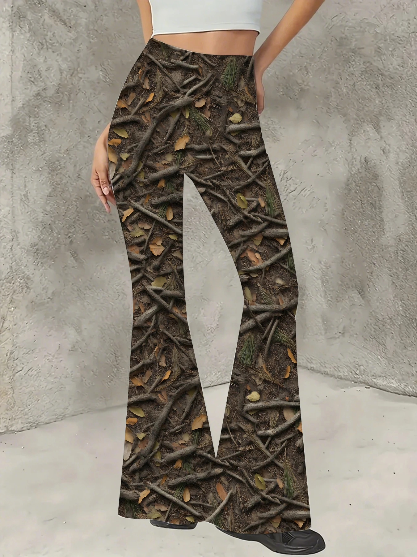 

Plus Size All-Over Print Flare Pants Women Stretchy High Waist Bell Bottom