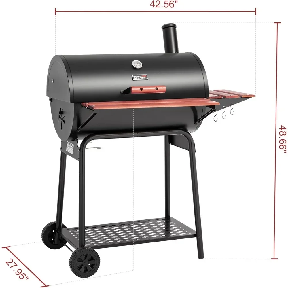 CC1830V 30 Barrel Charcoal Grill with Wood-Painted Side Front Table, 627 Square Inches Cooking Space, for Outdoor Backyard