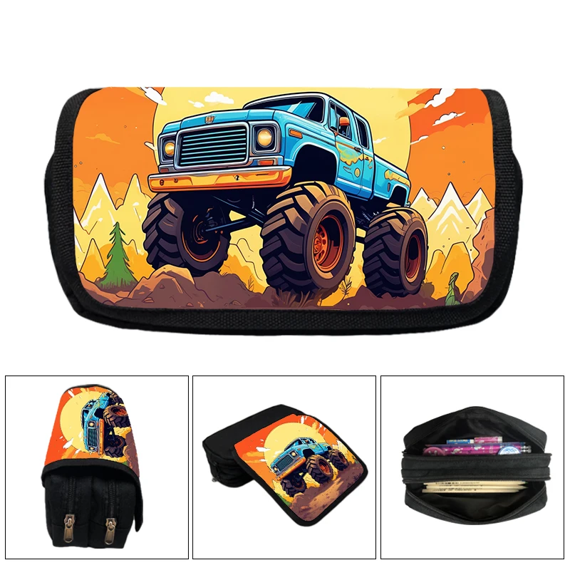 Cool Cartoon Truck Pattern Cosmetic Bag Truck Boy Pencil Bag Kids School stazionaria Bags Brush Holder Pencil Box