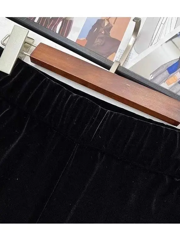 플러스 사이즈 여성용 하이웨이스트 벨벳 와이드 레그 팬츠 루즈핏 밴딩 캐주얼 바지 슬리밍 트렌디 플러스 사이즈 패션